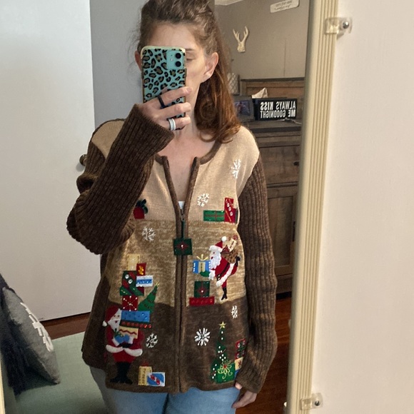Heirloom collectibles Christmas Collection Zip up vintage Sweater Large - Picture 2 of 9